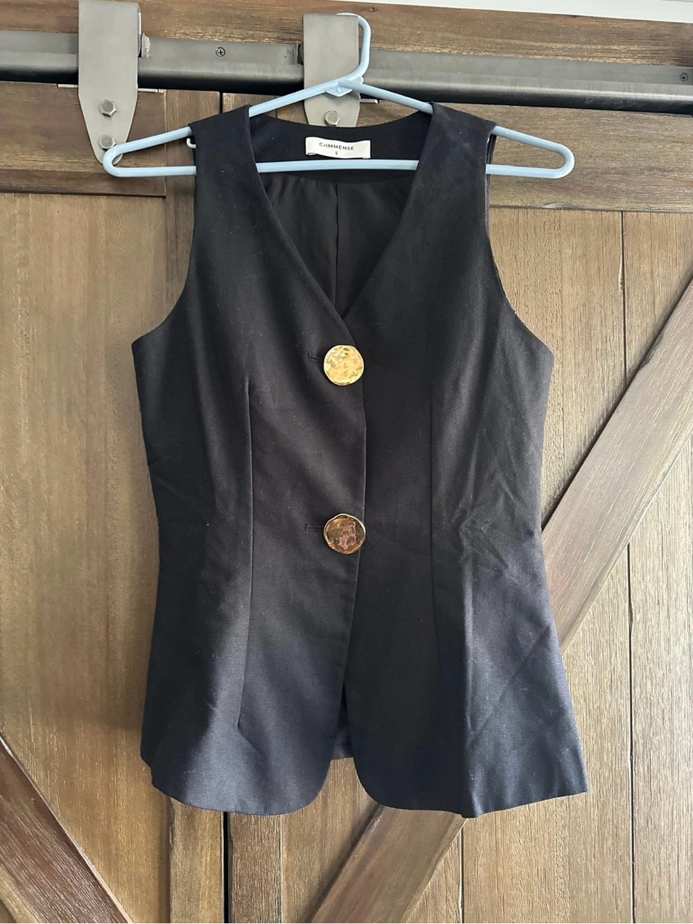 Commense Black Sleeveless Button Vest with Gold Buttons